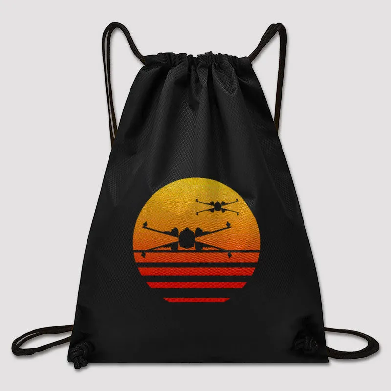 Sunset Wing Starfighter Drawstring Cinch Bag