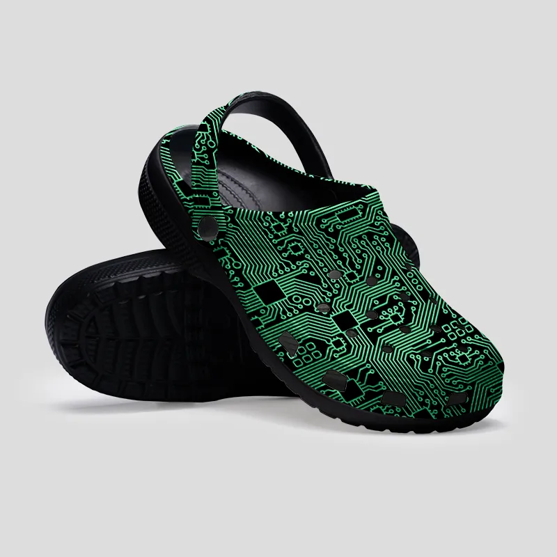 Computer Circuit Board Green Geek Rubber Clogs - Image 2