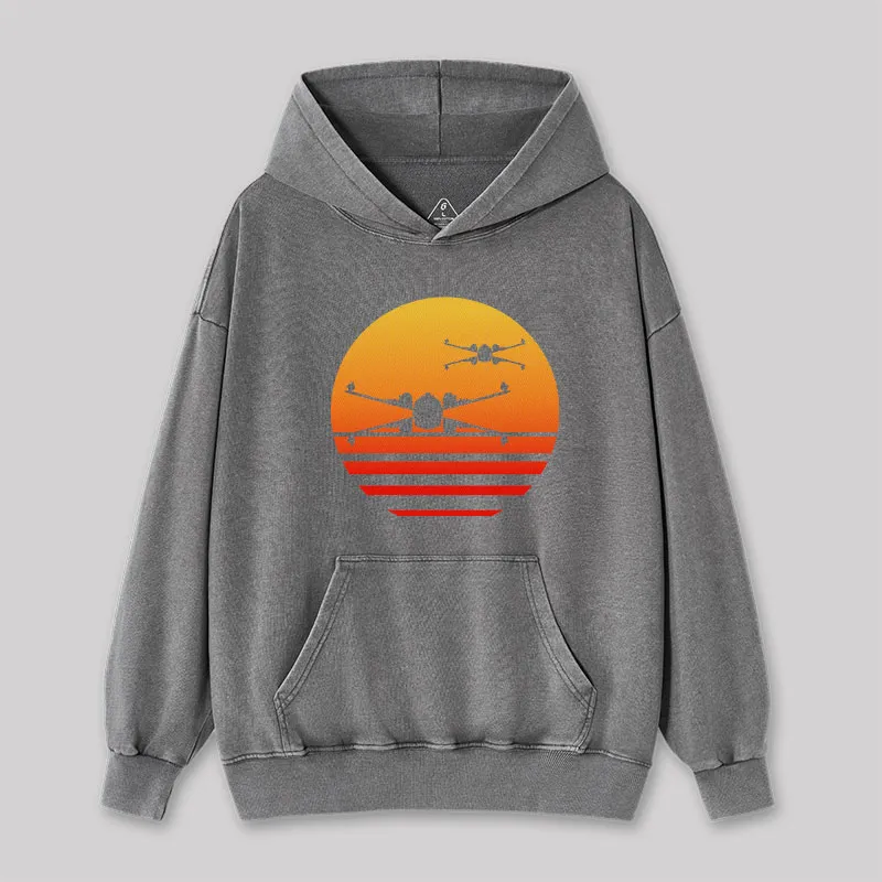 Alternative view of Sunset Wing Starfighter Washed Hoodie