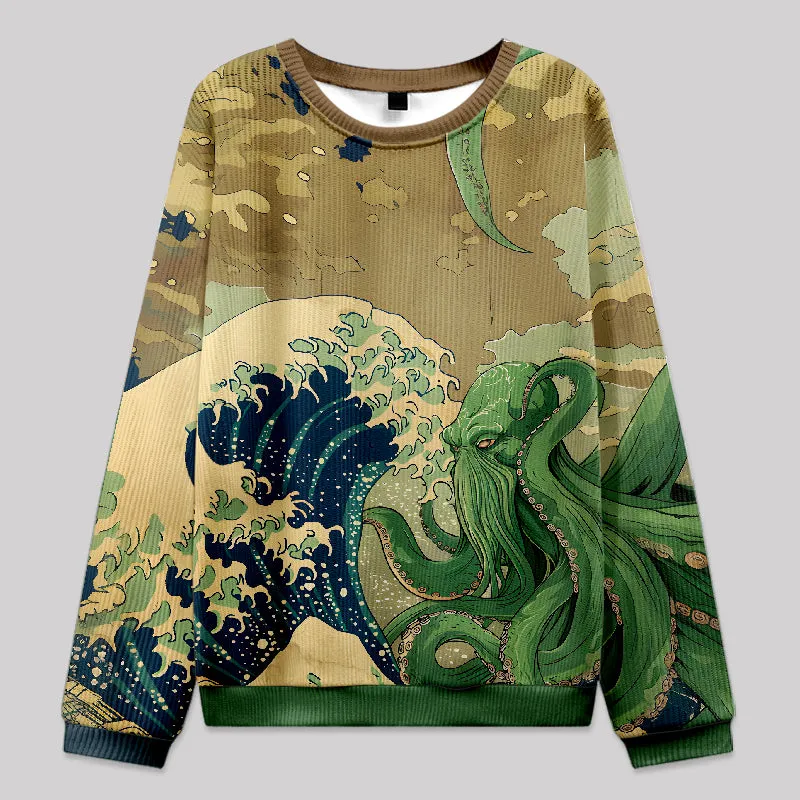 Ukiyoe Waves Cthulhu Fuzzy Fleece Sweatshirt