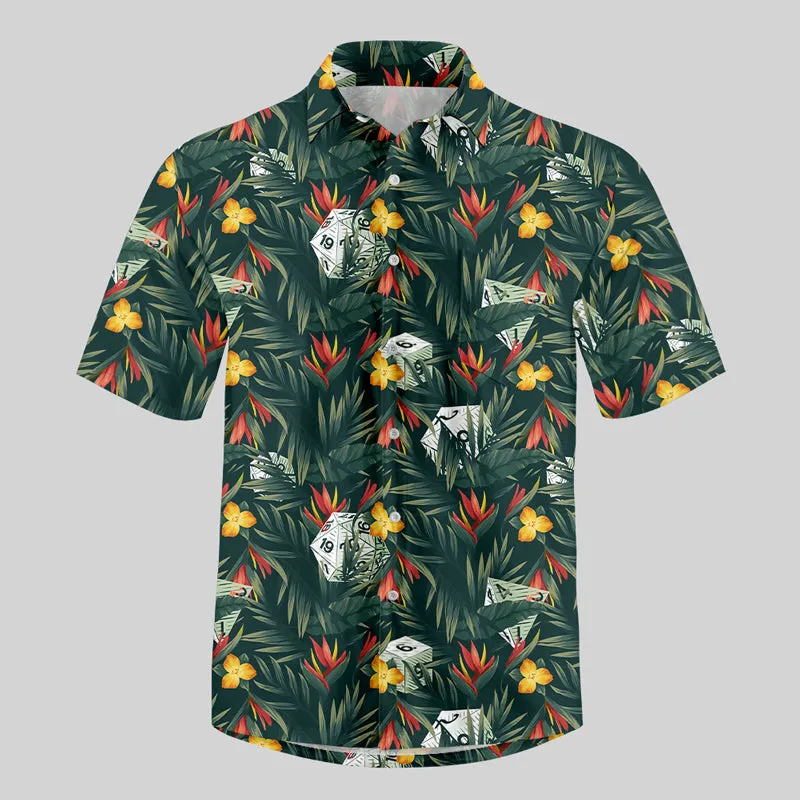 DND Multi Sided Dice in The Flower Cluster Button Up Pocket Shirt