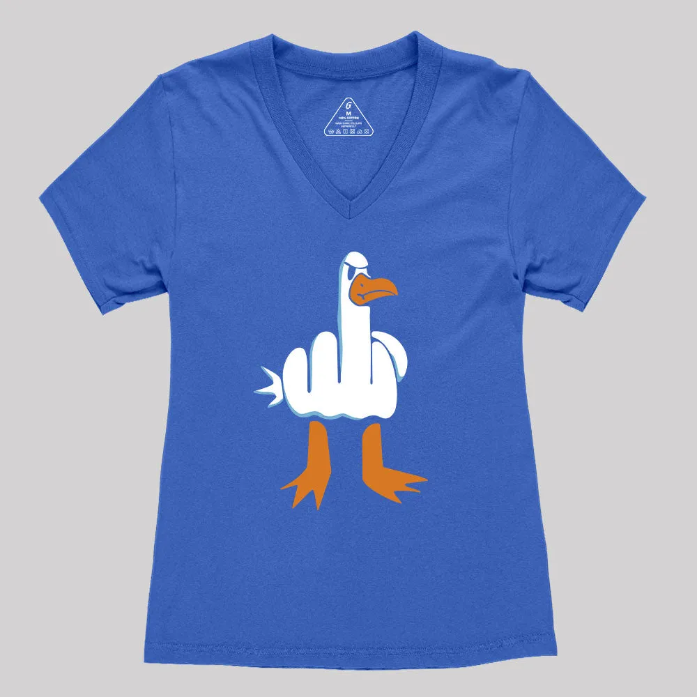 Rude Seagull Design Funny Women's V-Neck T-shirt - Image 3