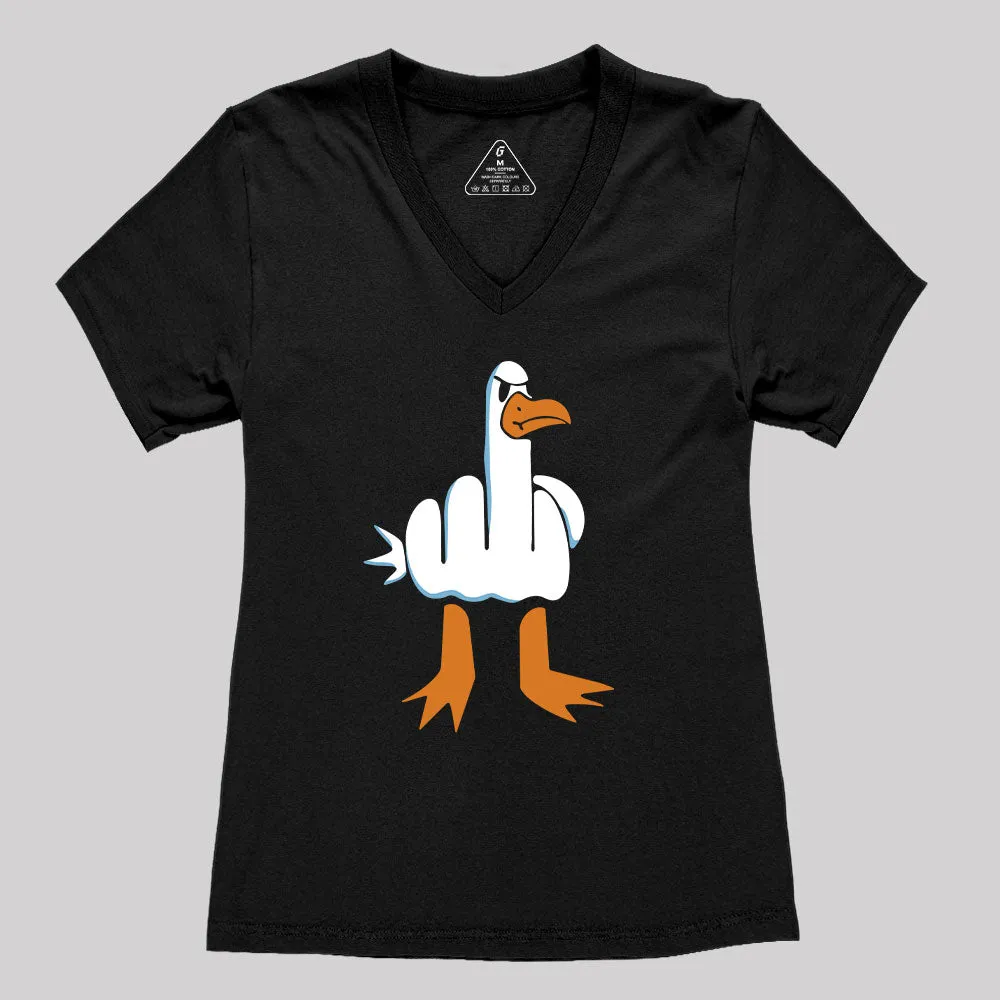 Rude Seagull Design Funny Women's V-Neck T-shirt - Image 2