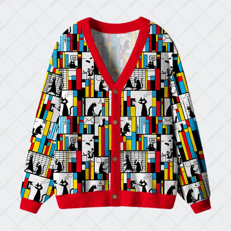 Office Cat Geek Ugly Cardigan Sweaters