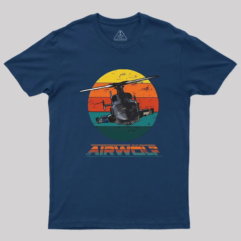 Airwolf Sunset 1980s Retro Geek T-Shirt - Image 2