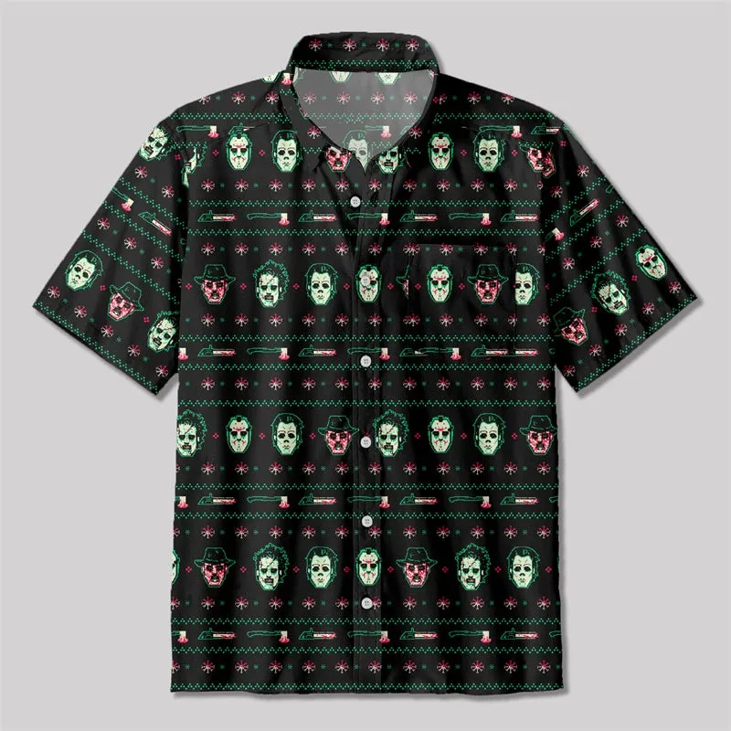 Christmas Hockey Mask Button Up Pocket Shirt
