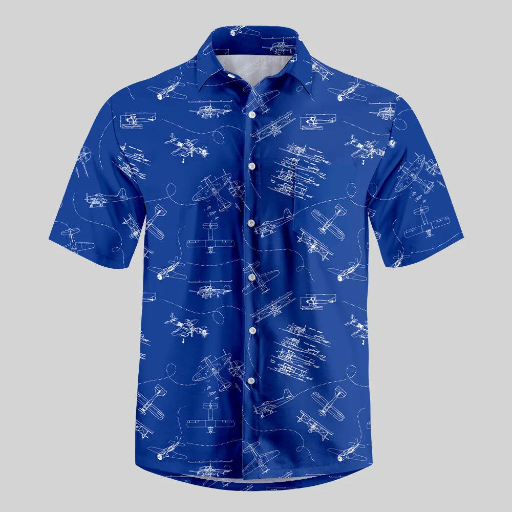 Aircraft Blueprint Button Up Pocket Shirt