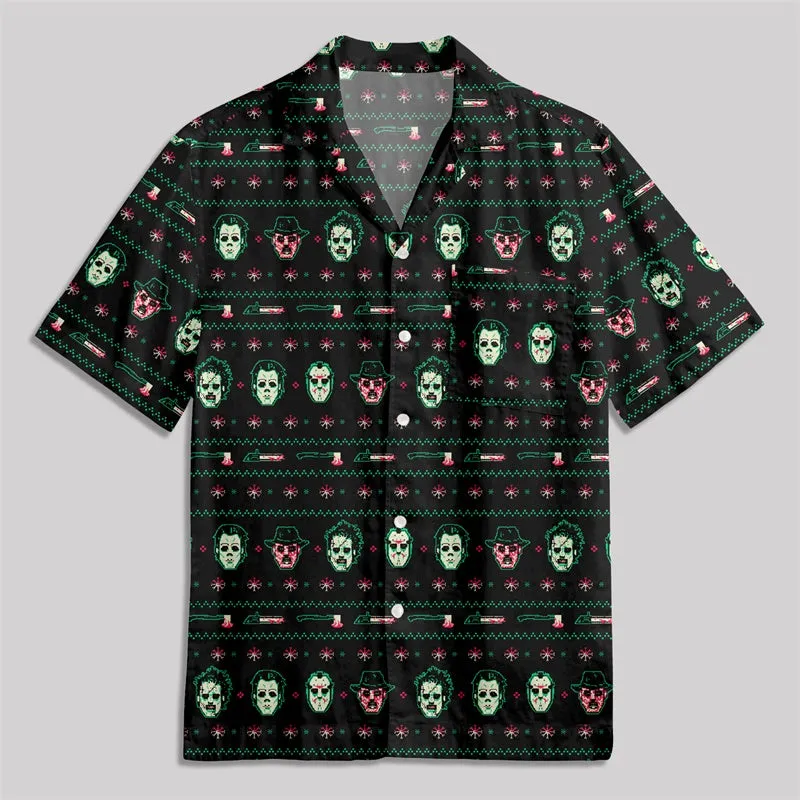 Christmas Hockey Mask Button Up Pocket Shirt - Image 2
