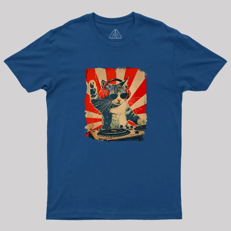 Rock Music Cat Vintage Geek T-Shirt - Image 2