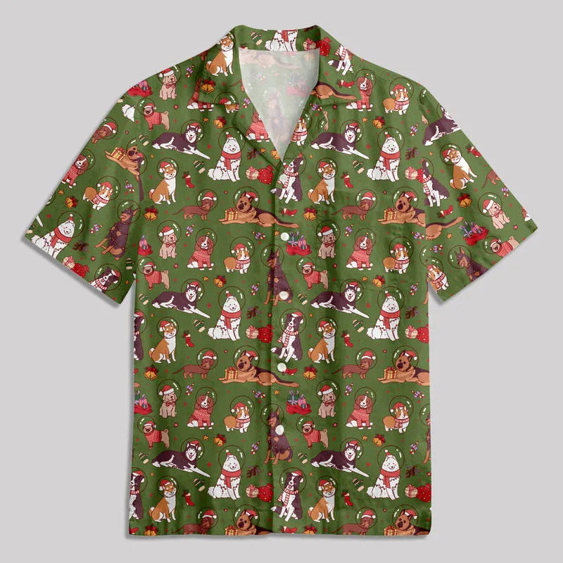 Astronaut Puppy Christmas Button Up Pocket Shirt - Image 3