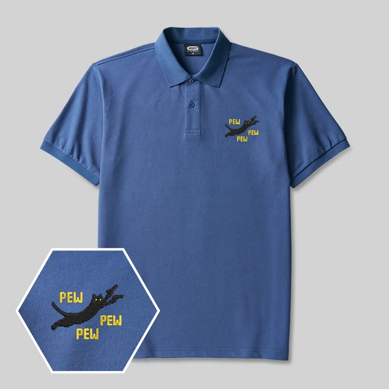 Pew Pew Pew Cat Geek Embroidered Polo Shirts - Image 3