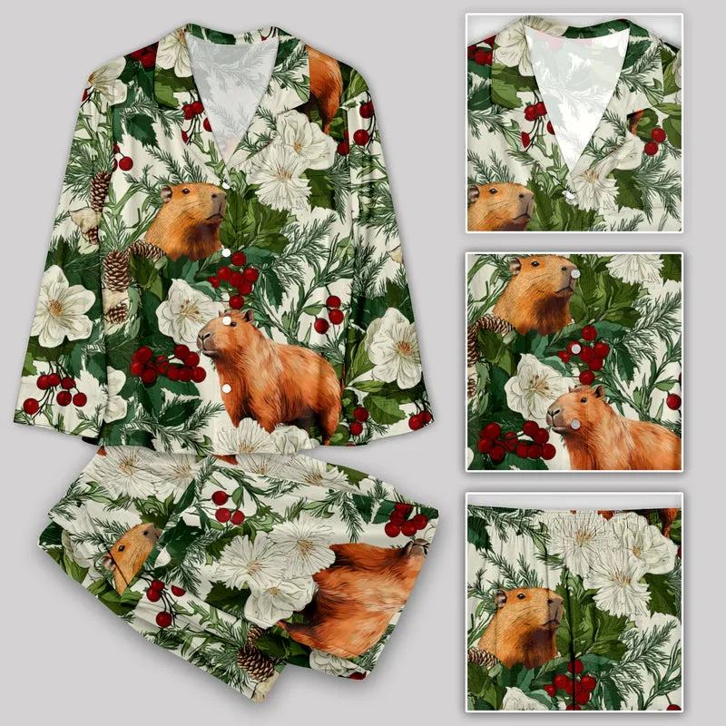 Christmas Winter Plant Capybara Pajama Sets
