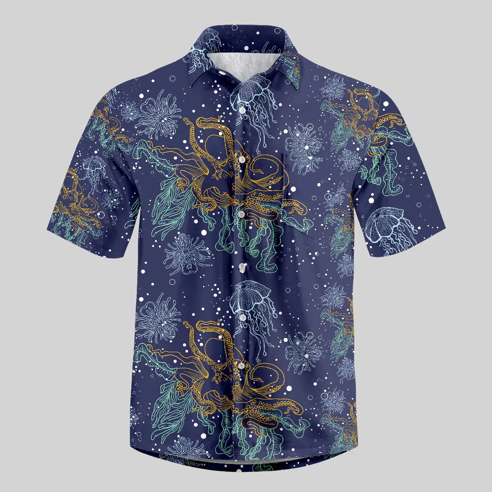 Octopus and Jellyfish on The Seabed Button Up Pocket Shirt