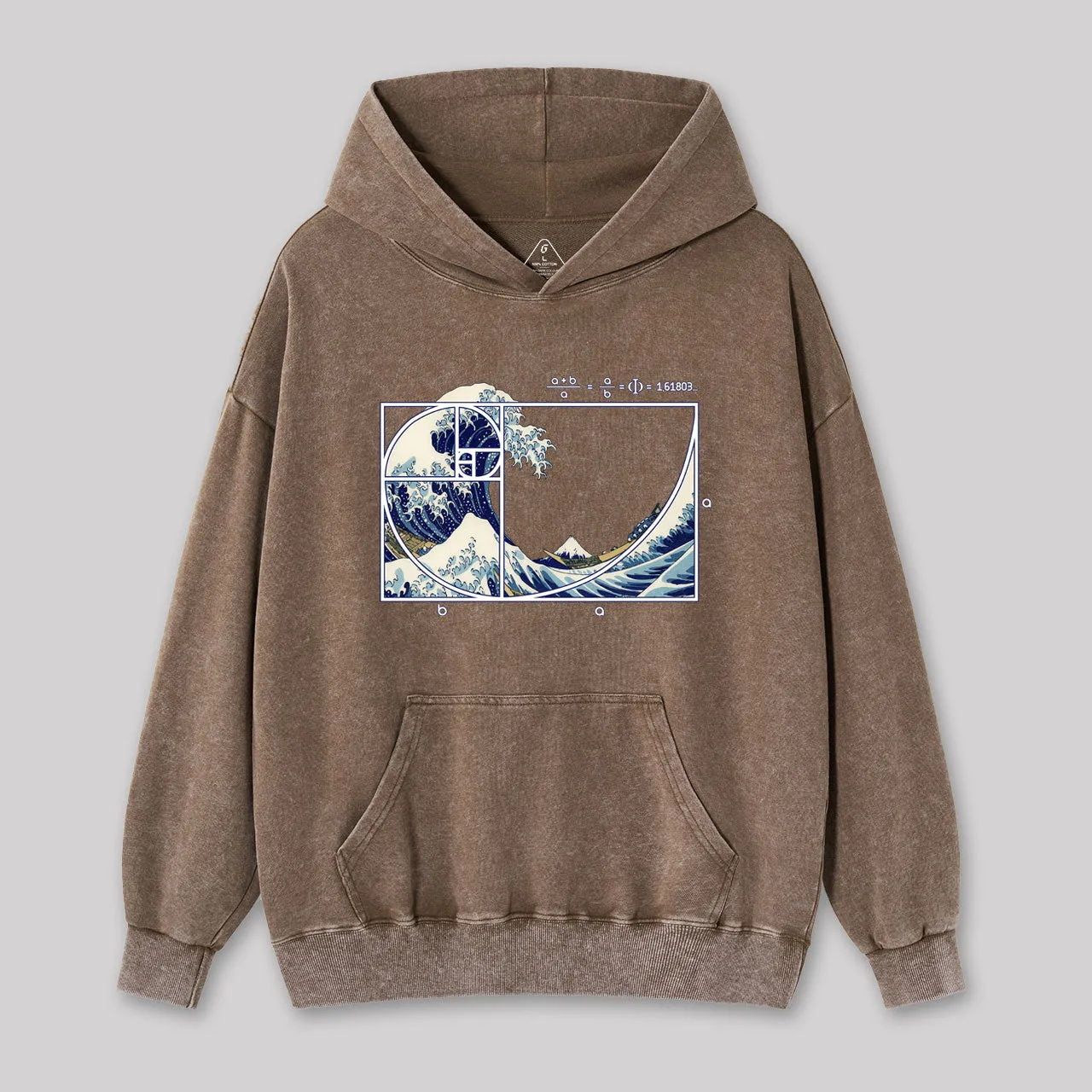 Alternative view of The Great Fibonacci Wave Washed Hoodie