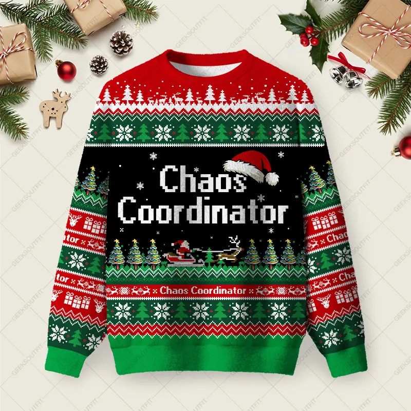 Chaos Coordinator Ugly Christmas Fuzzy Fleece Sweatshirt