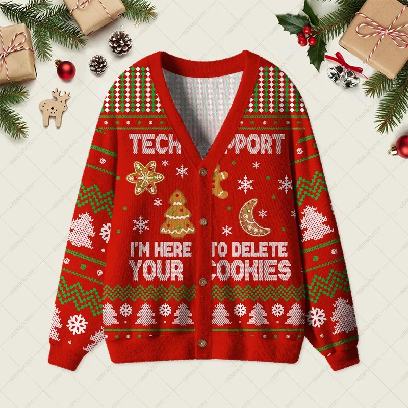 Tech Support Computer Programmer Red Geek Ugly Cardigan Sweaters