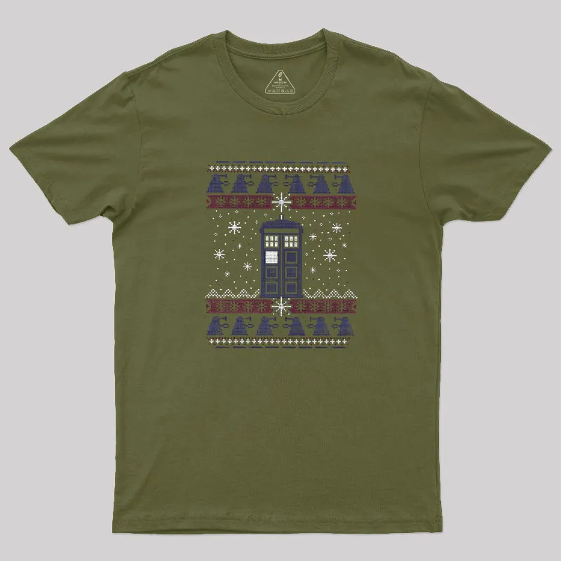 Alternative view of Tardis In The Snow Geek T-Shirt