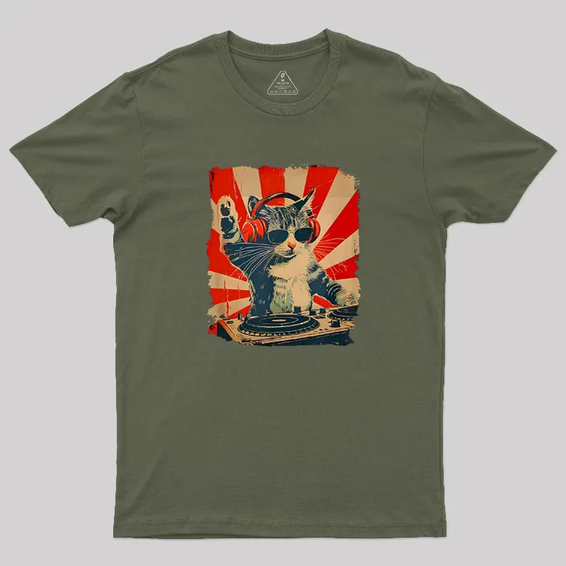 Rock Music Cat Vintage Geek T-Shirt - Image 3