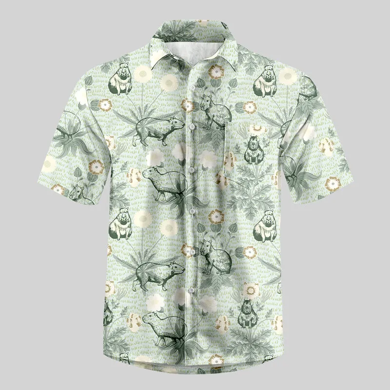 Funny Capybara Button Up Pocket Shirt