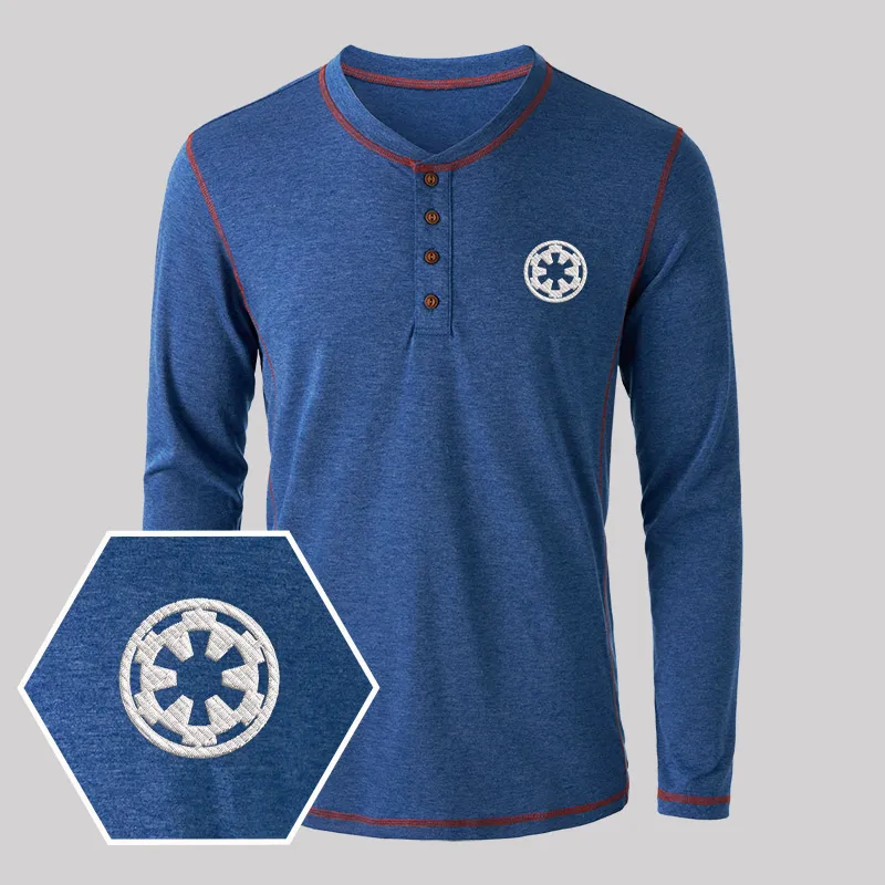 Alternative view of Wheel Smart Controller Embroidered Long Sleeve Henley Shirts