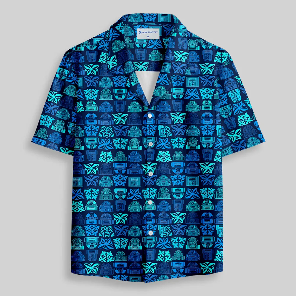 Robot Hawaiian Pattern Button Up Pocket Shirt - Image 2