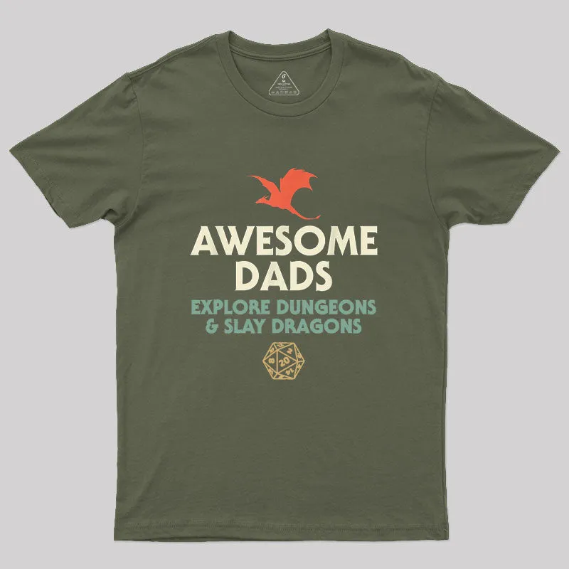 Awesome Dads Explore Dungeons and Slay Dragons Geek T-Shirt - Image 3