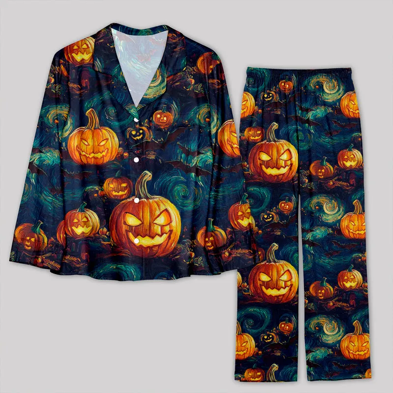 Halloween Pumpkin Lantern Van Gogh Style Pajama Sets