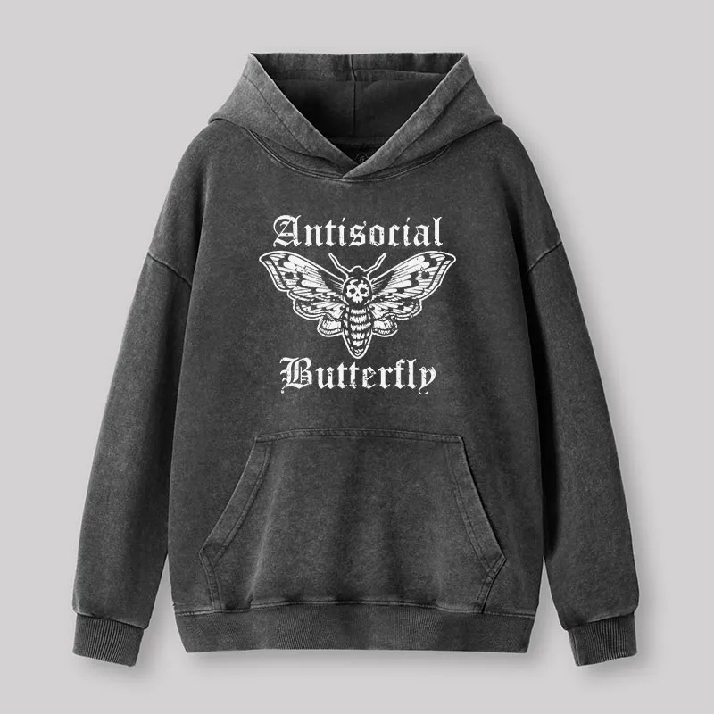 Funny Antisocial Butterfly Washed Hoodie