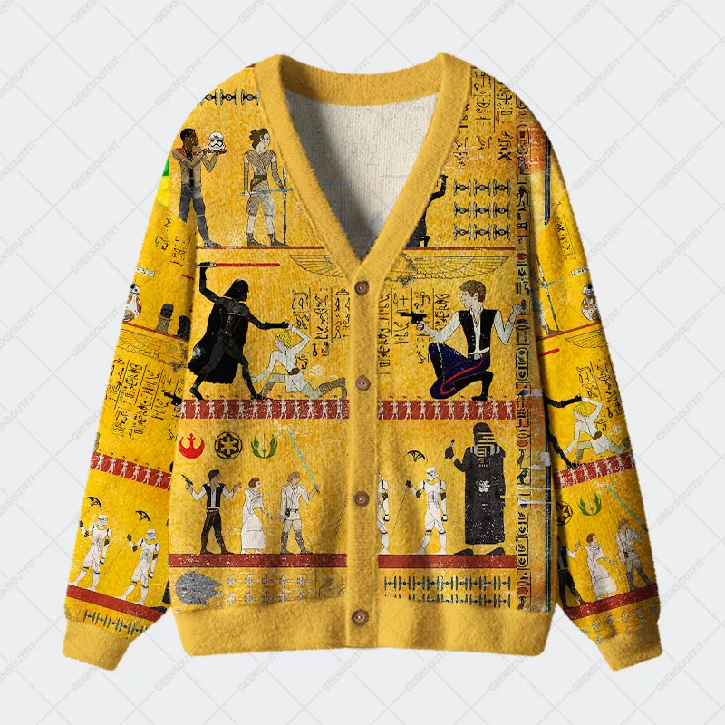 Dark Warrior Ancient Egypt Mural Geek Ugly Cardigan Sweaters