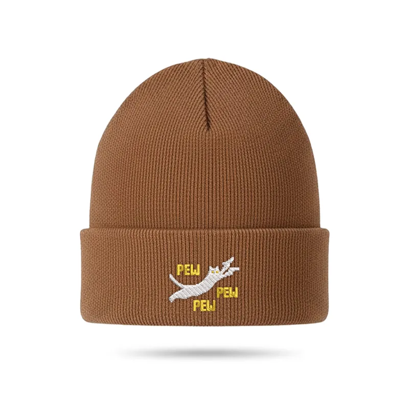 Pew Pew Pew Cat Geek Embroidered Beanie - Image 3