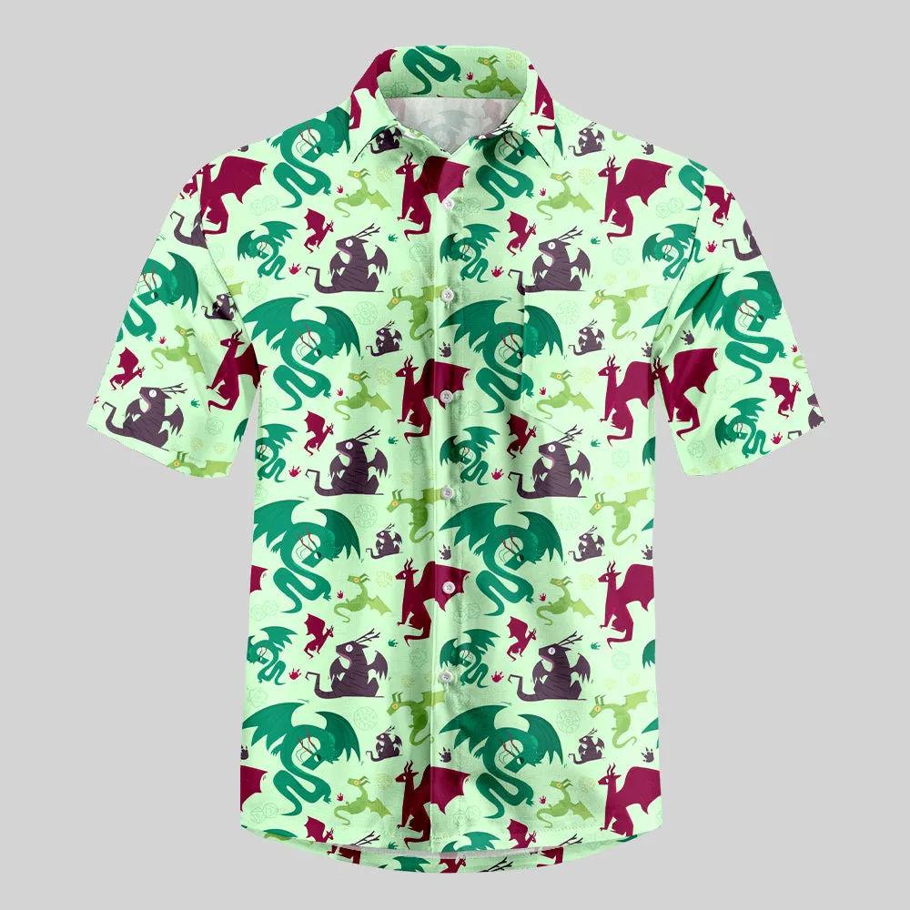 Scifi Dragons Pistachio Green Button Up Pocket Shirt