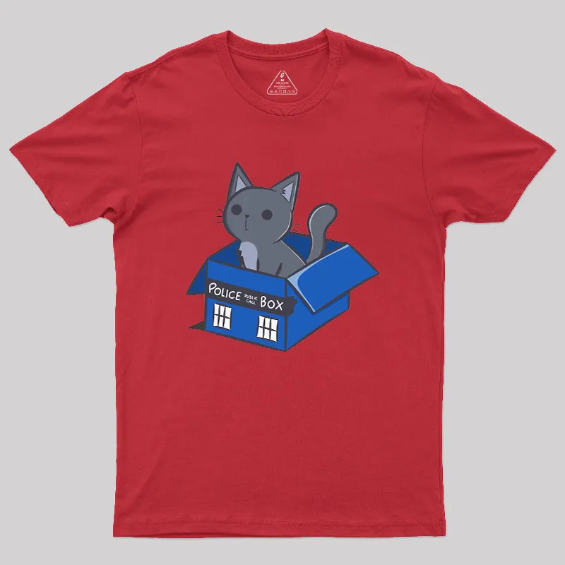 Cat In a Blue Box Geek T-Shirt - Image 5