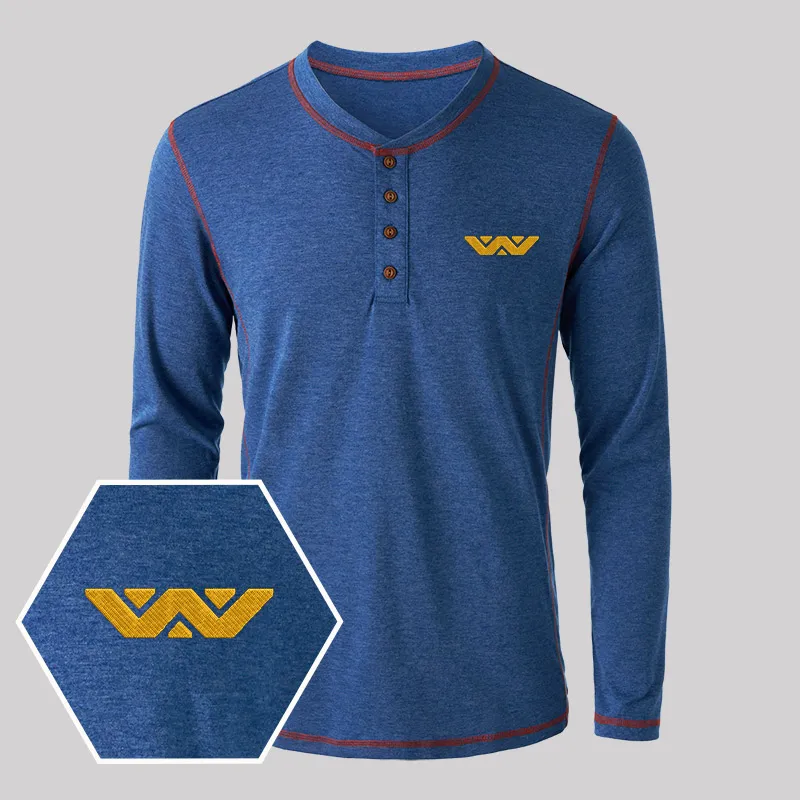 Weyland Corp Embroidered Long Sleeve Henley Shirts - Image 2
