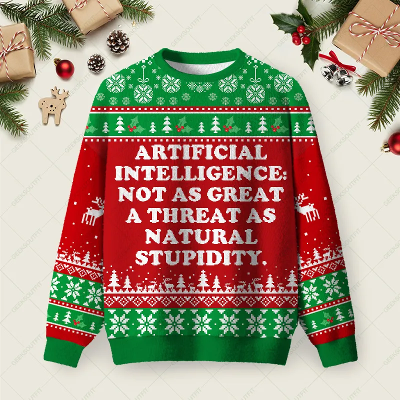 Artificial Intelligence Ugly Christmas Fuzzy Fleece Sweatshirt