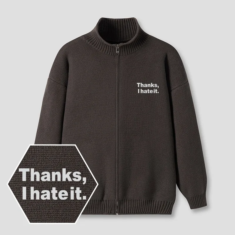 Thanks I Hate It Embroidered Full‑Zip Cardigan - Image 3
