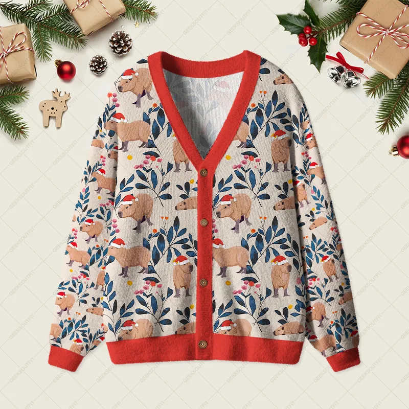 Capybara Christmas Chill Geek Ugly Cardigan Sweaters