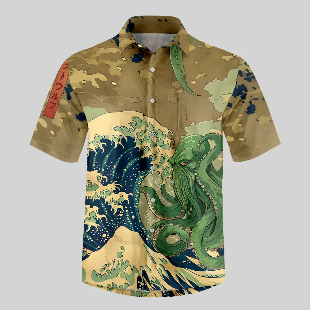Ukiyoe Waves Cthulhu Button Up Pocket Shirt
