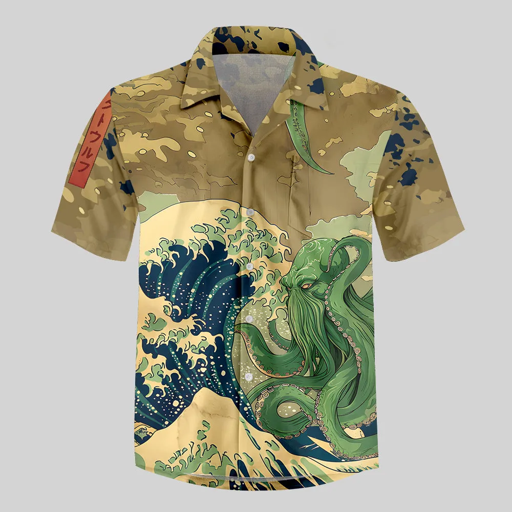 Ukiyoe Waves Cthulhu Button Up Pocket Shirt - Image 2