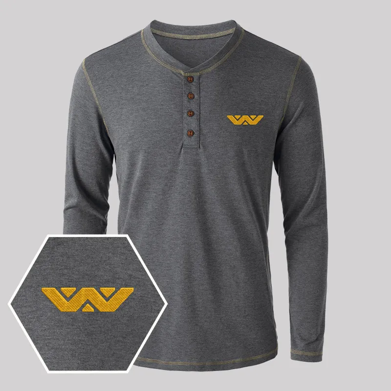 Weyland Corp Embroidered Long Sleeve Henley Shirts - Image 3