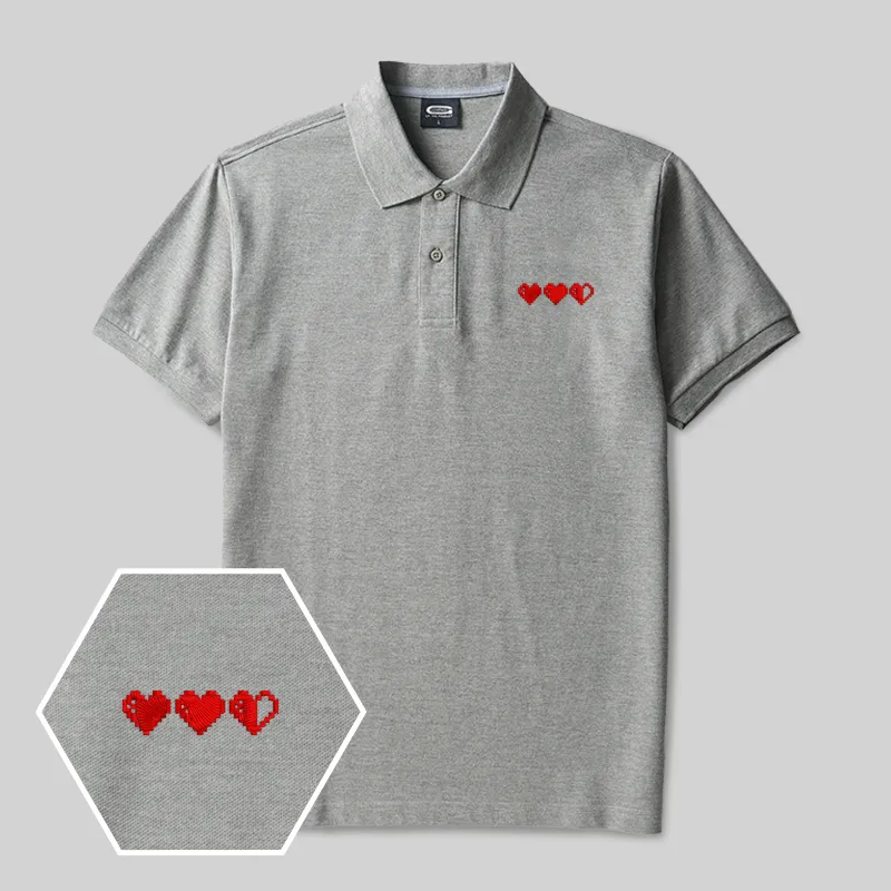 Pixel Hearts Geek Embroidered Polo Shirts