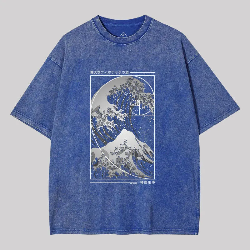 The Great Wave Of Fibonacci Spiral Washed T-shirt - Image 2