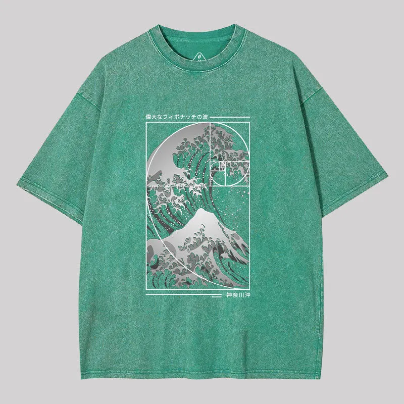 The Great Wave Of Fibonacci Spiral Washed T-shirt - Image 3