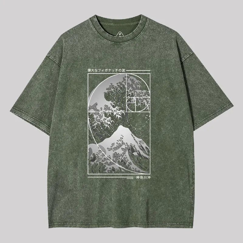 The Great Wave Of Fibonacci Spiral Washed T-shirt - Image 4
