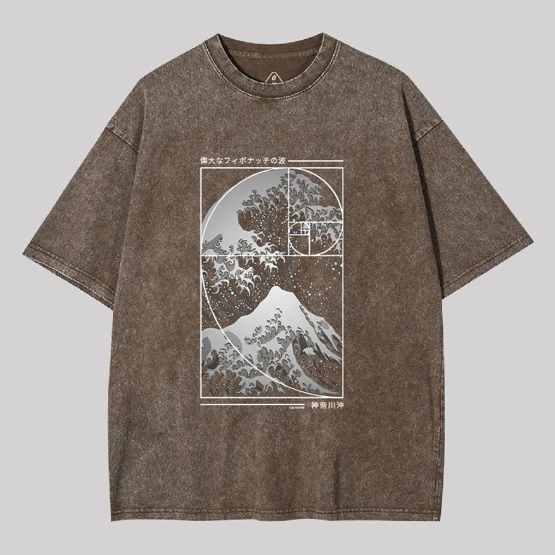The Great Wave Of Fibonacci Spiral Washed T-shirt - Image 5