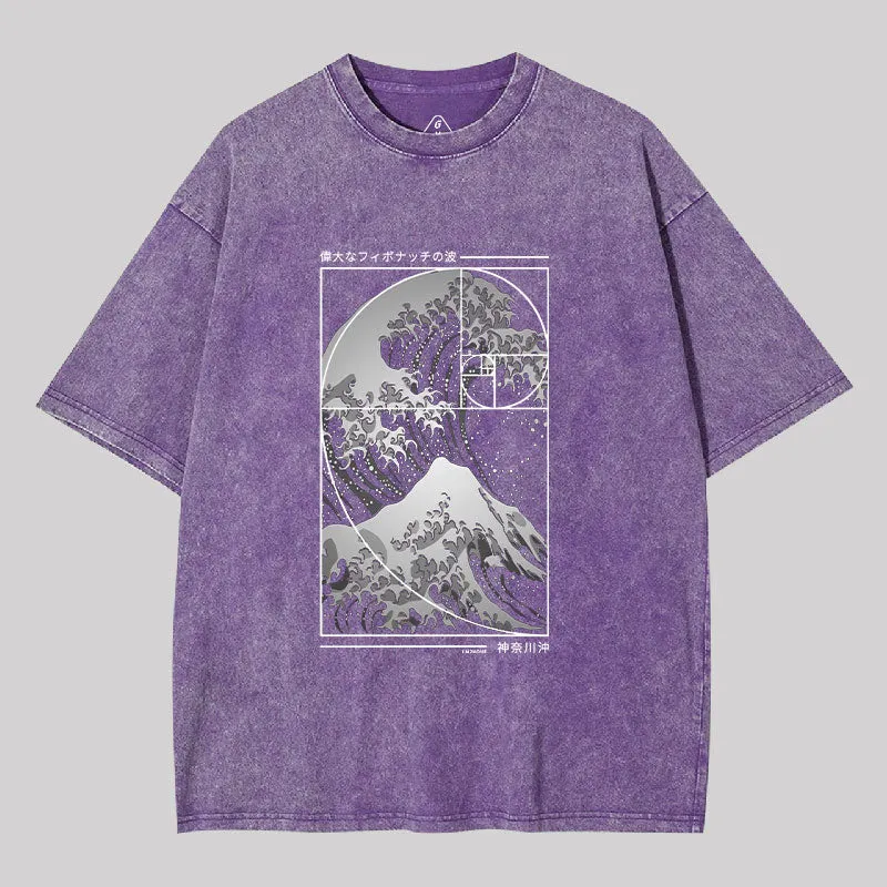 The Great Wave Of Fibonacci Spiral Washed T-shirt - Image 6