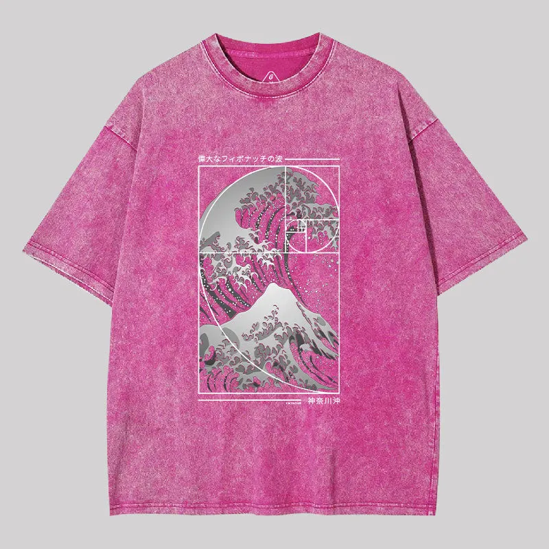 The Great Wave Of Fibonacci Spiral Washed T-shirt - Image 7
