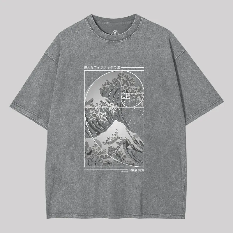 The Great Wave Of Fibonacci Spiral Washed T-shirt - Image 8