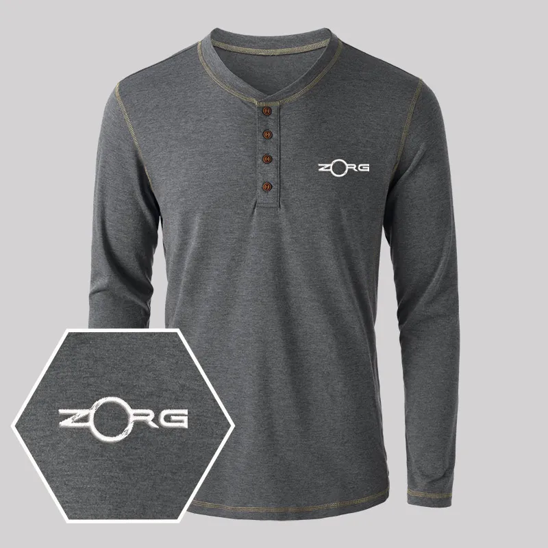ZORG Geek Embroidered Long Sleeve Henley Shirts - Image 3