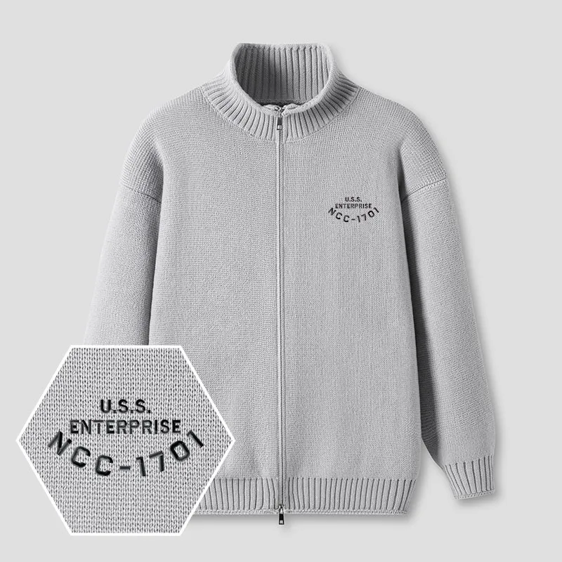 Scifi Spacecraft Embroidered Full‑Zip Cardigan - Image 2