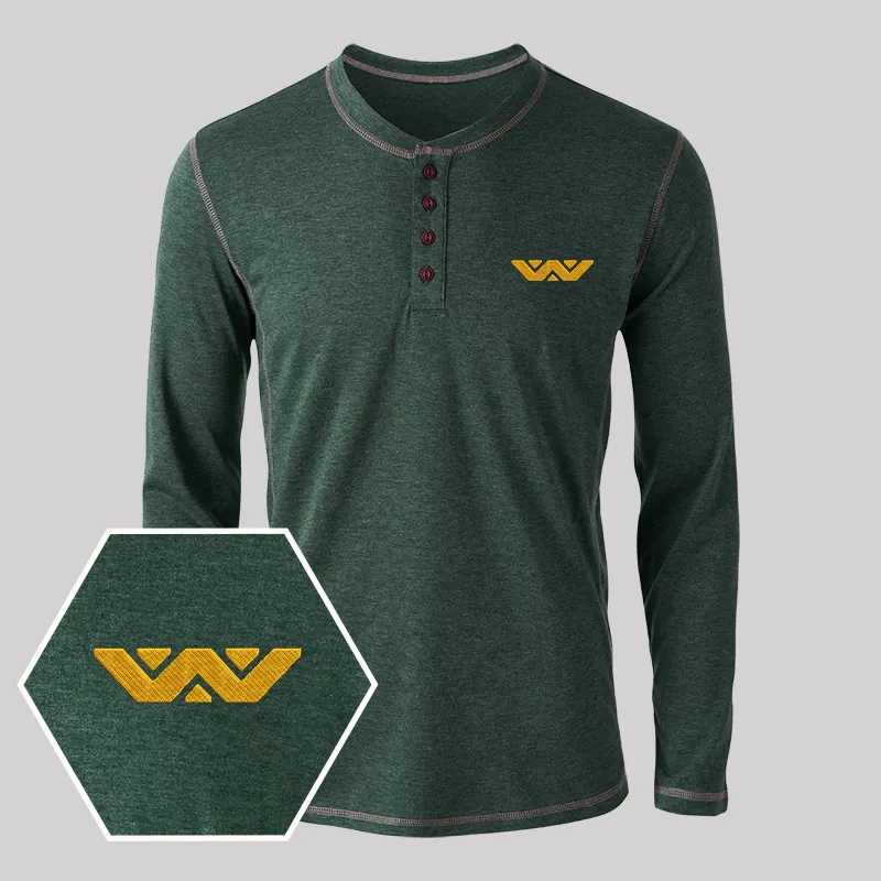 Weyland Corp Embroidered Long Sleeve Henley Shirts - Image 5